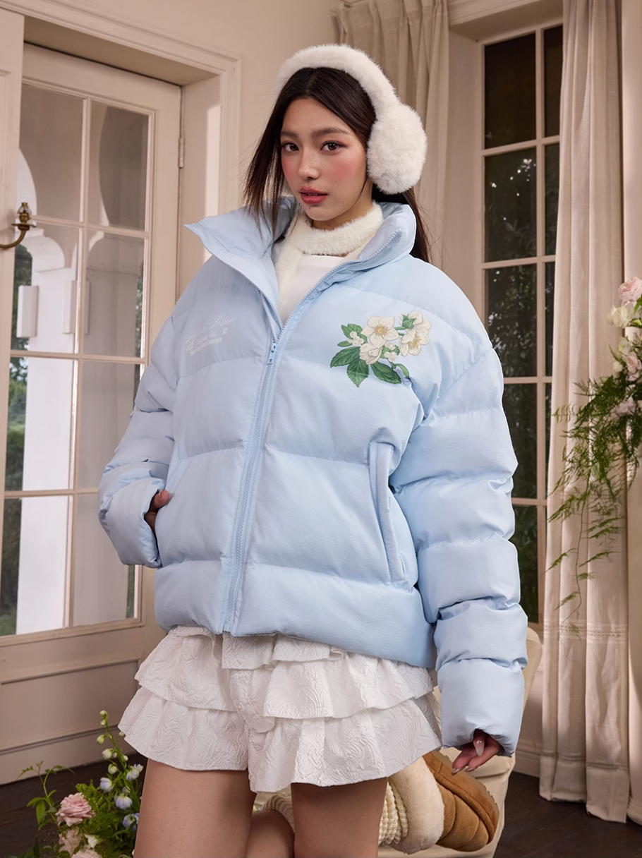 Harsh and Cruel Botanical Floral Digital Print Puffer Jacket | Face 3 Face