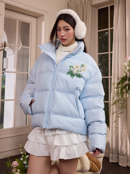 Harsh and Cruel Botanical Floral Digital Print Puffer Jacket | Face 3 Face