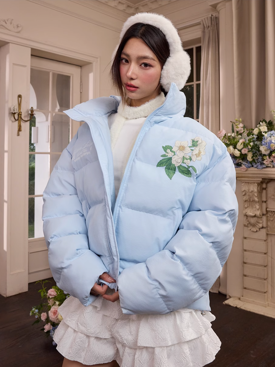 Harsh and Cruel Botanical Floral Digital Print Puffer Jacket | Face 3 Face