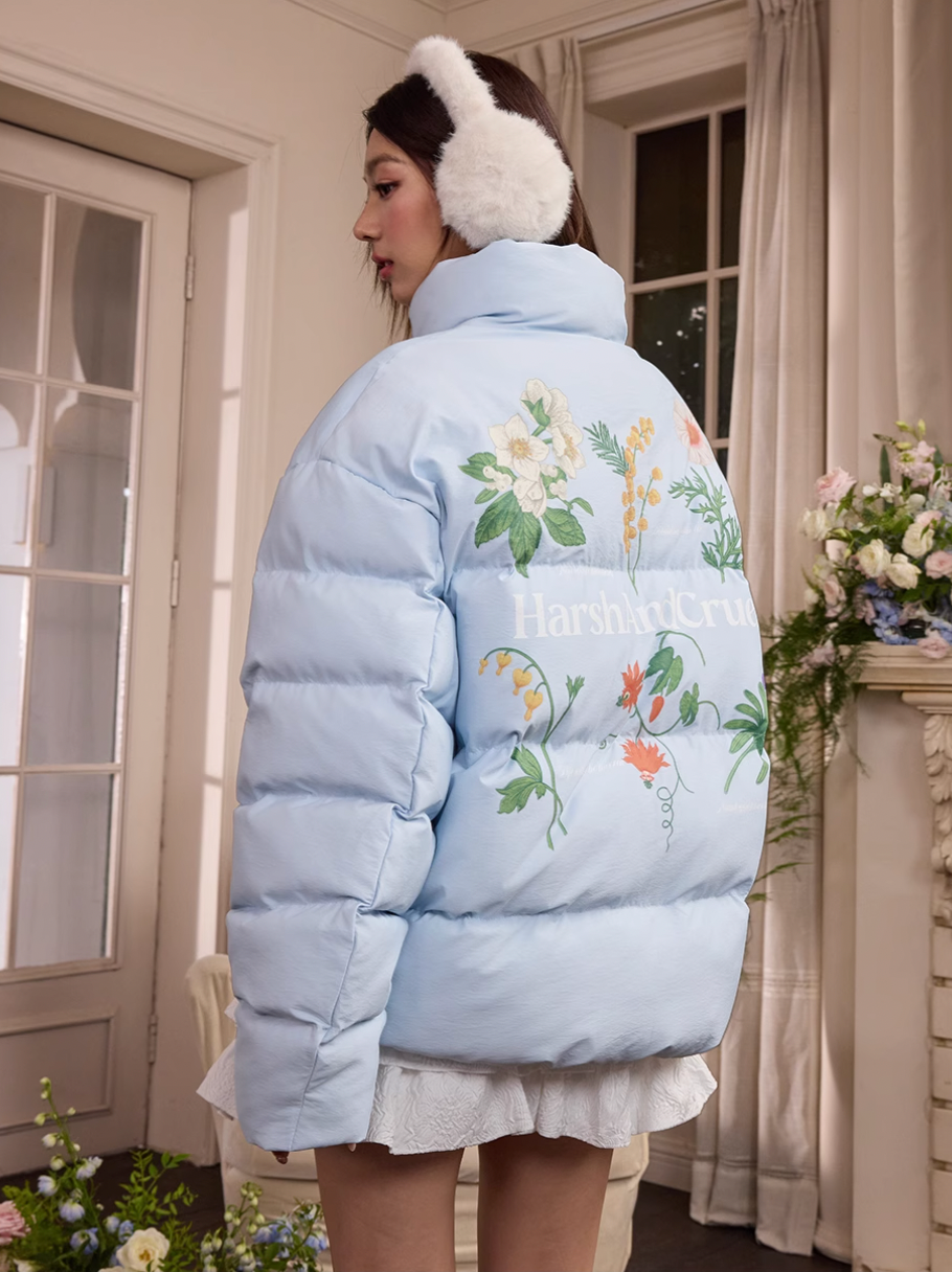 Harsh and Cruel Botanical Floral Digital Print Puffer Jacket | Face 3 Face