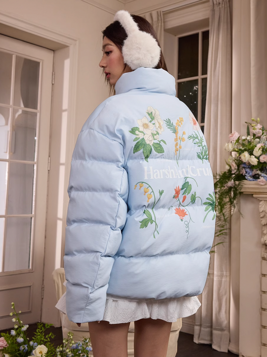 Harsh and Cruel Botanical Floral Digital Print Puffer Jacket | Face 3 Face