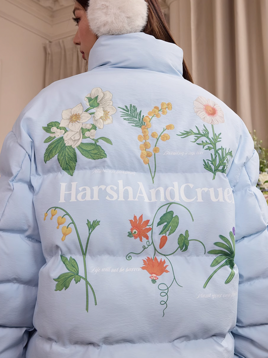 Harsh and Cruel Botanical Floral Digital Print Puffer Jacket | Face 3 Face