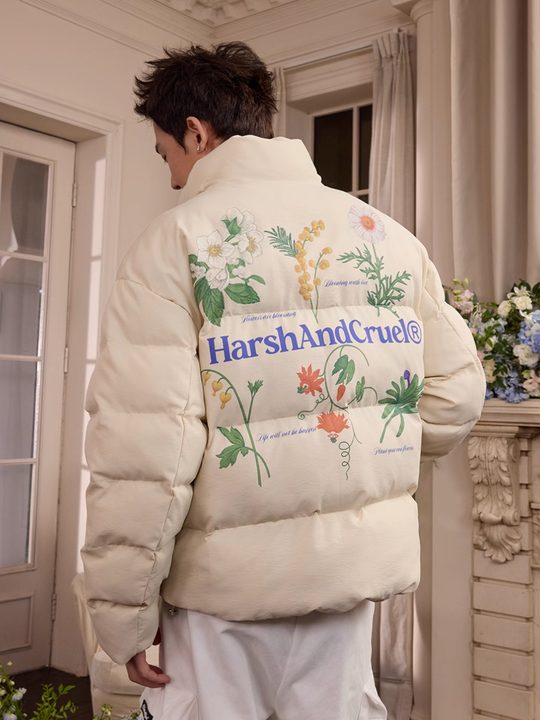 Harsh and Cruel Botanical Floral Digital Print Puffer Jacket | Face 3 Face
