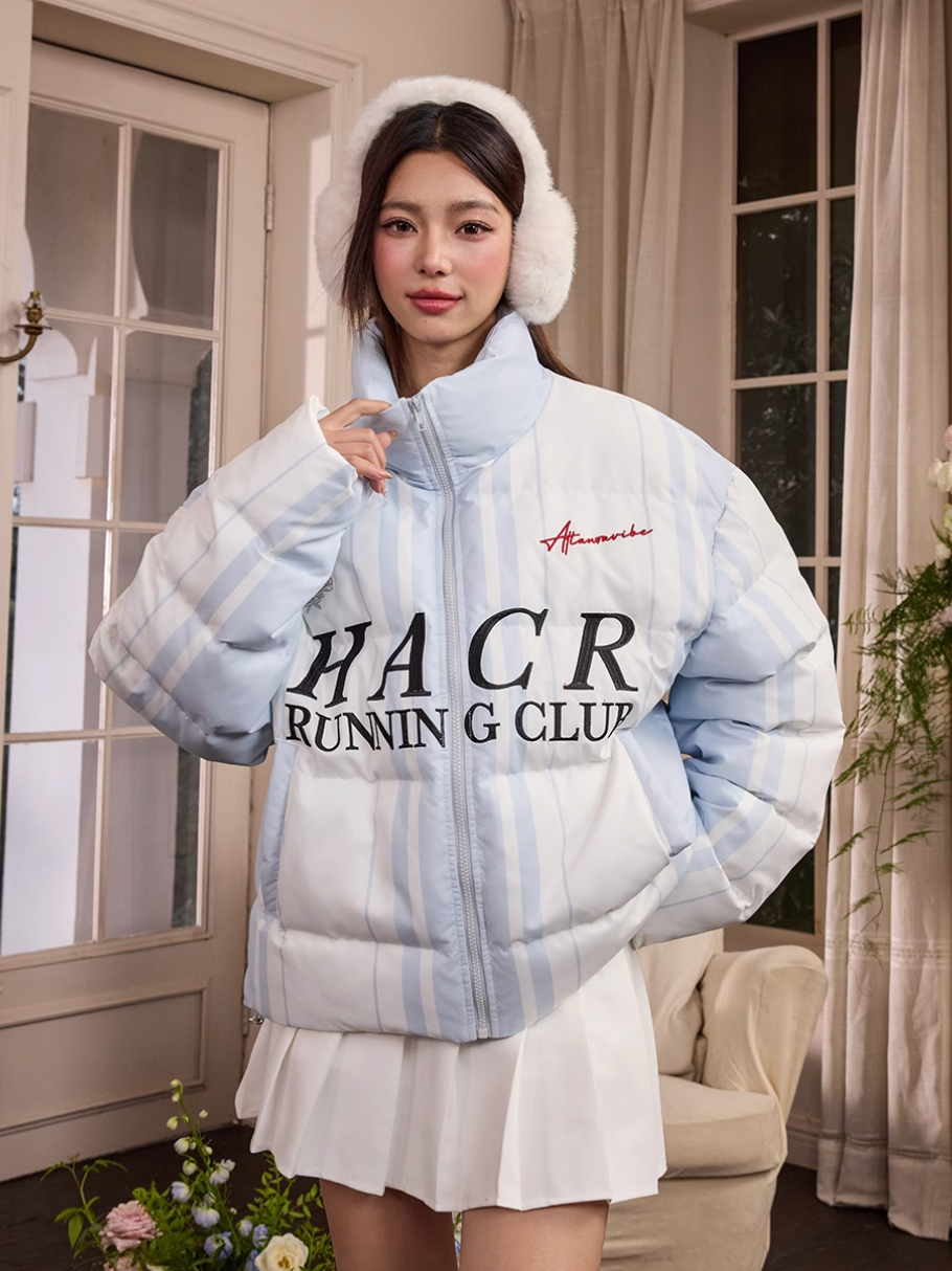 Harsh and Cruel Sport Stripe Football Club Logo Embroidered Puffer Jacket | Face 3 Face