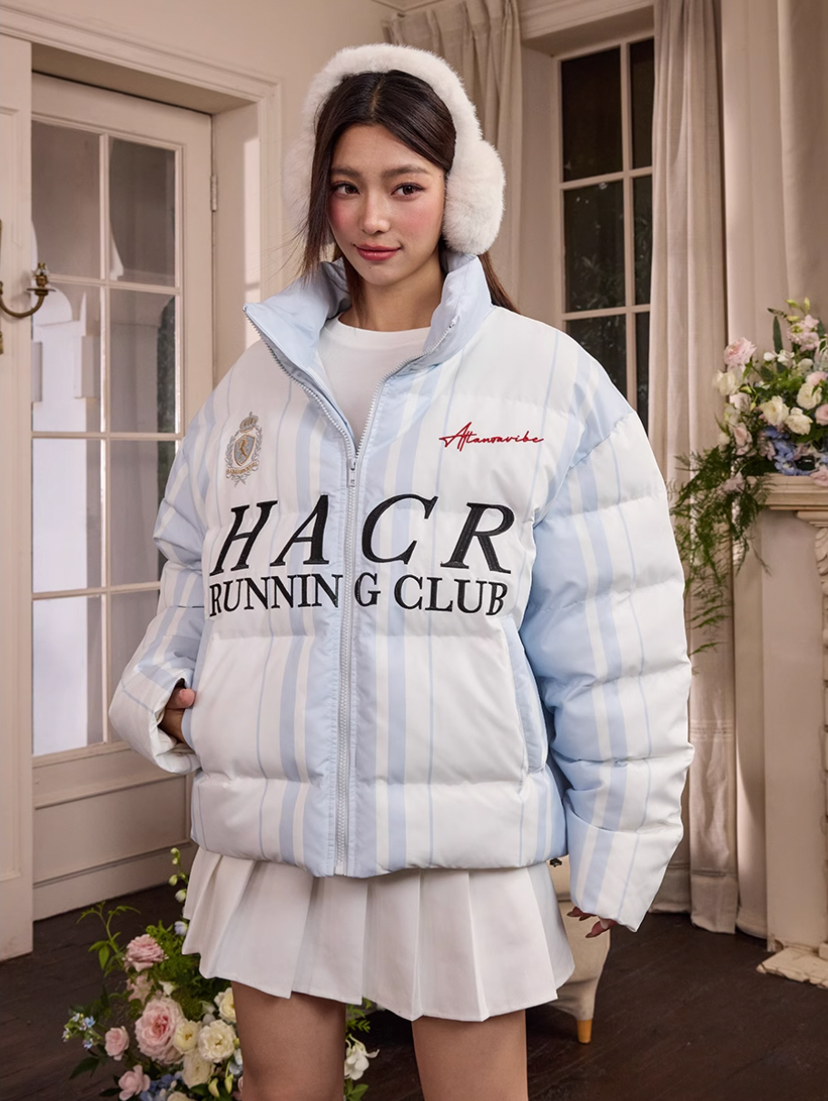 Harsh and Cruel Sport Stripe Football Club Logo Embroidered Puffer Jacket | Face 3 Face