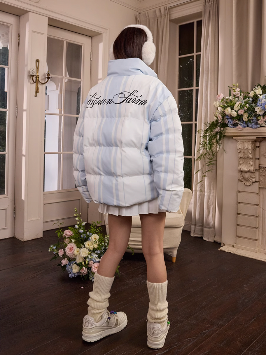 Harsh and Cruel Sport Stripe Football Club Logo Embroidered Puffer Jacket | Face 3 Face