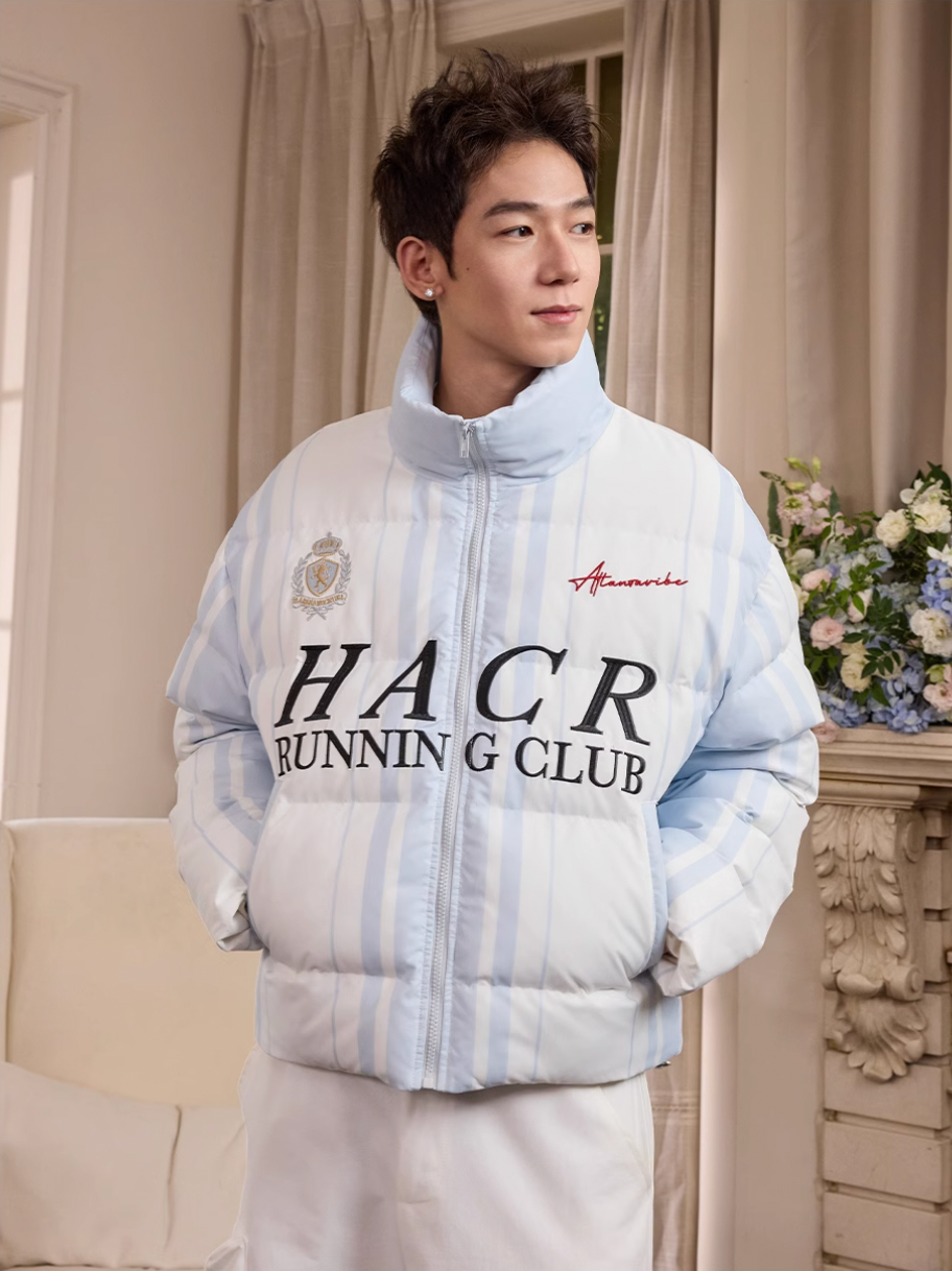 Harsh and Cruel Sport Stripe Football Club Logo Embroidered Puffer Jacket | Face 3 Face