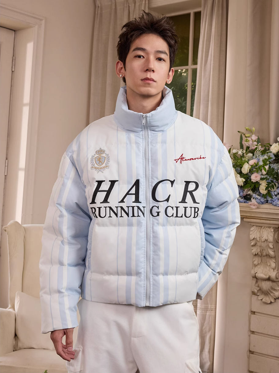 Harsh and Cruel Sport Stripe Football Club Logo Embroidered Puffer Jacket | Face 3 Face