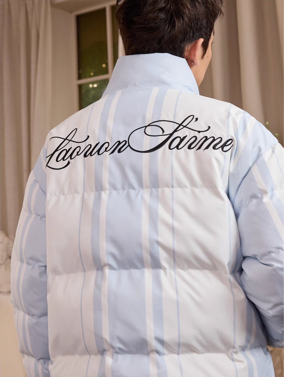 Harsh and Cruel Sport Stripe Football Club Logo Embroidered Puffer Jacket | Face 3 Face