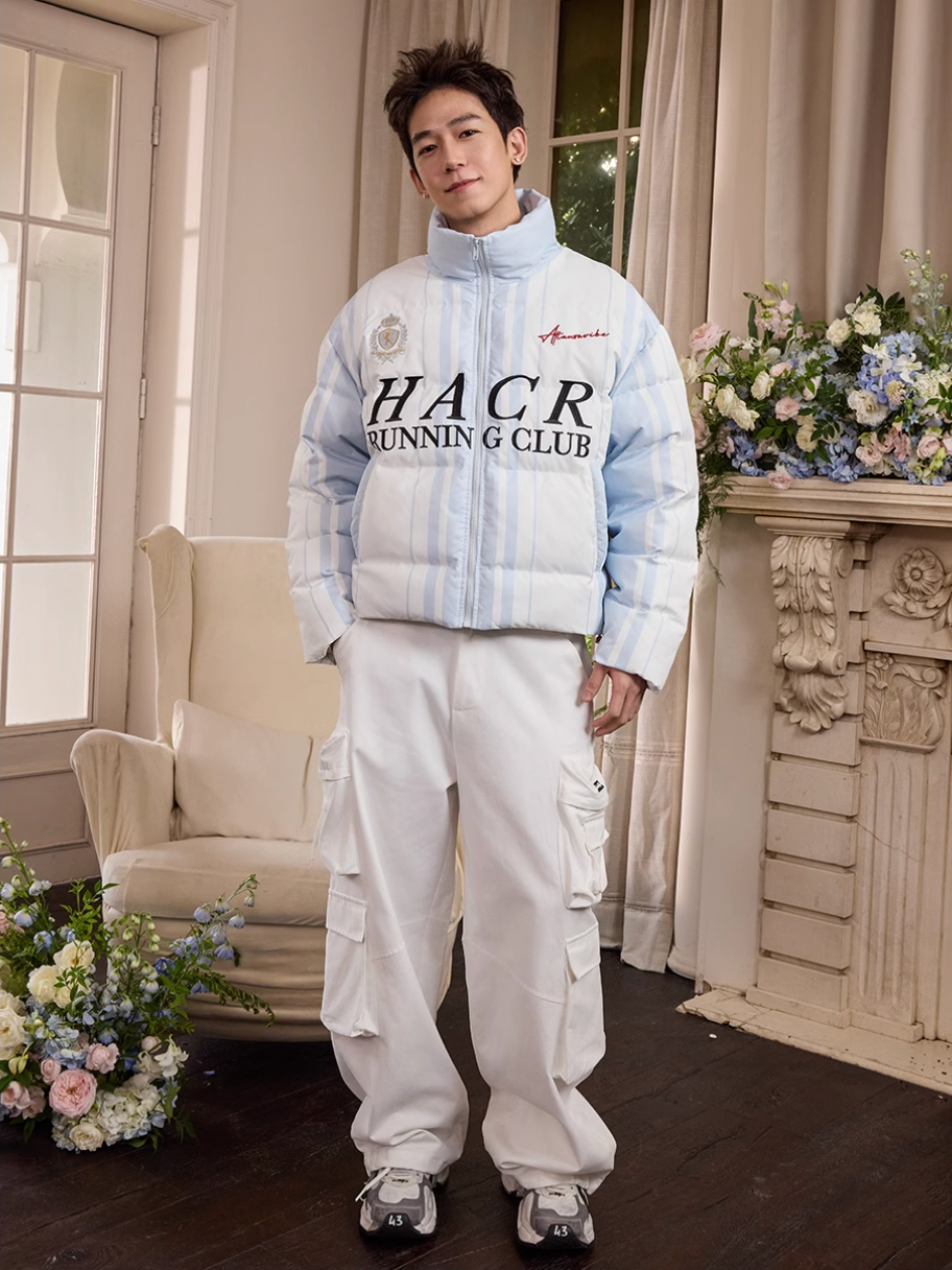 Harsh and Cruel Sport Stripe Football Club Logo Embroidered Puffer Jacket | Face 3 Face