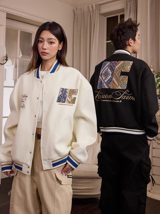 Harsh and Cruel Ethnic Pattern Patch Embroidered Varsity Jacket | Face 3 Face