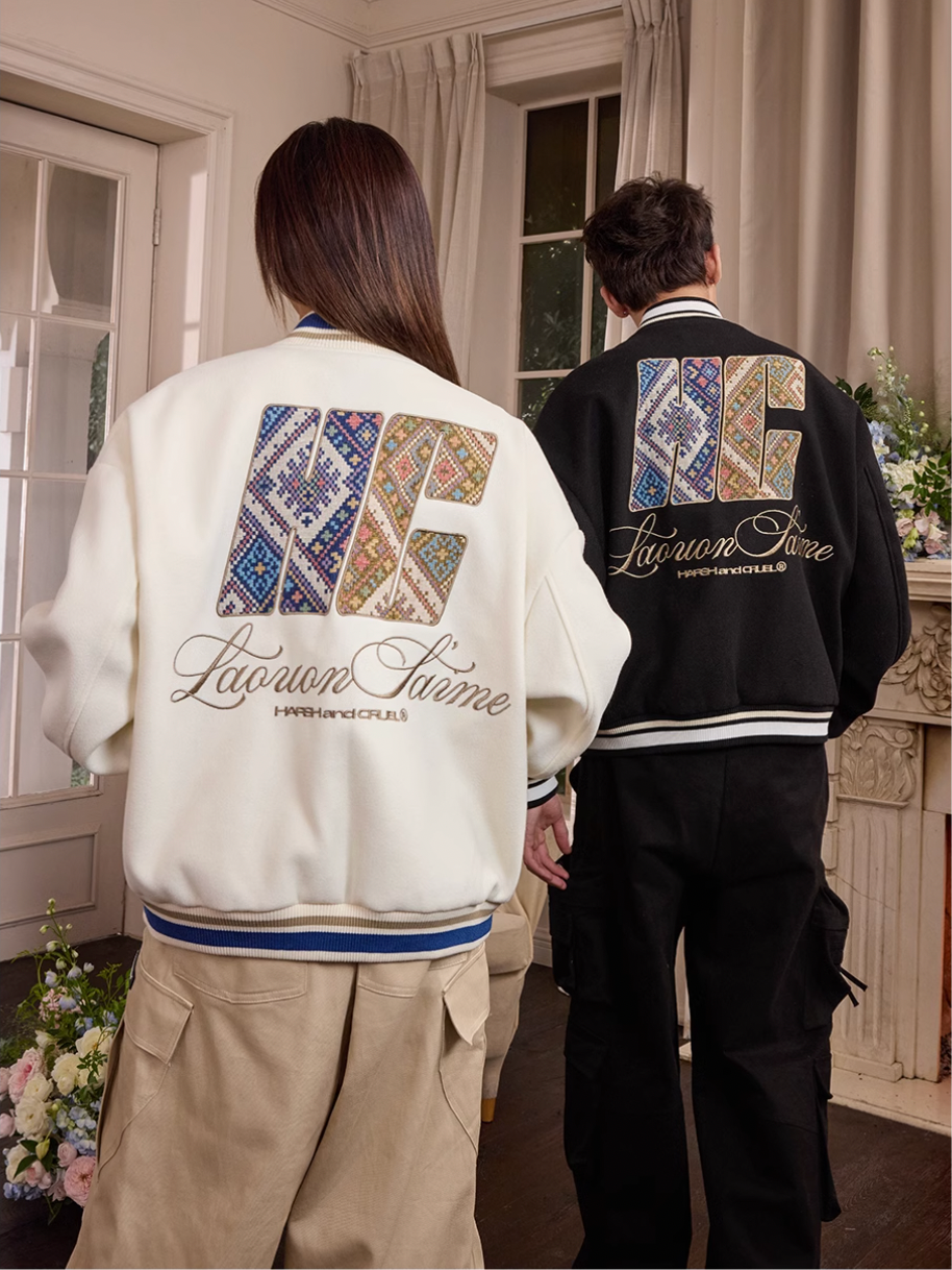 Harsh and Cruel Ethnic Pattern Patch Embroidered Varsity Jacket | Face 3 Face