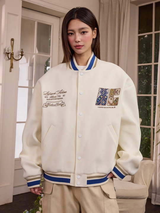 Harsh and Cruel Ethnic Pattern Patch Embroidered Varsity Jacket | Face 3 Face