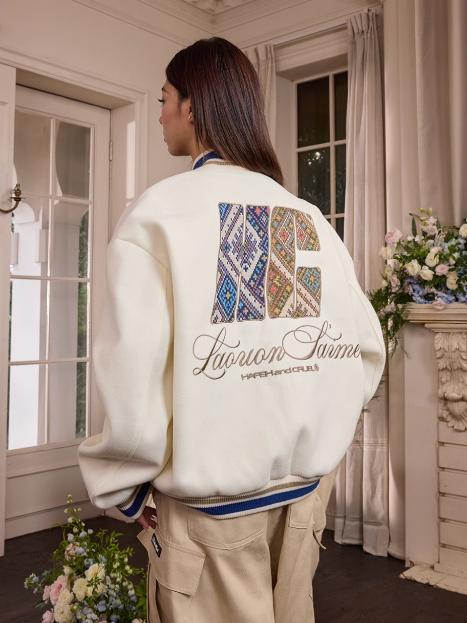 Harsh and Cruel Ethnic Pattern Patch Embroidered Varsity Jacket | Face 3 Face