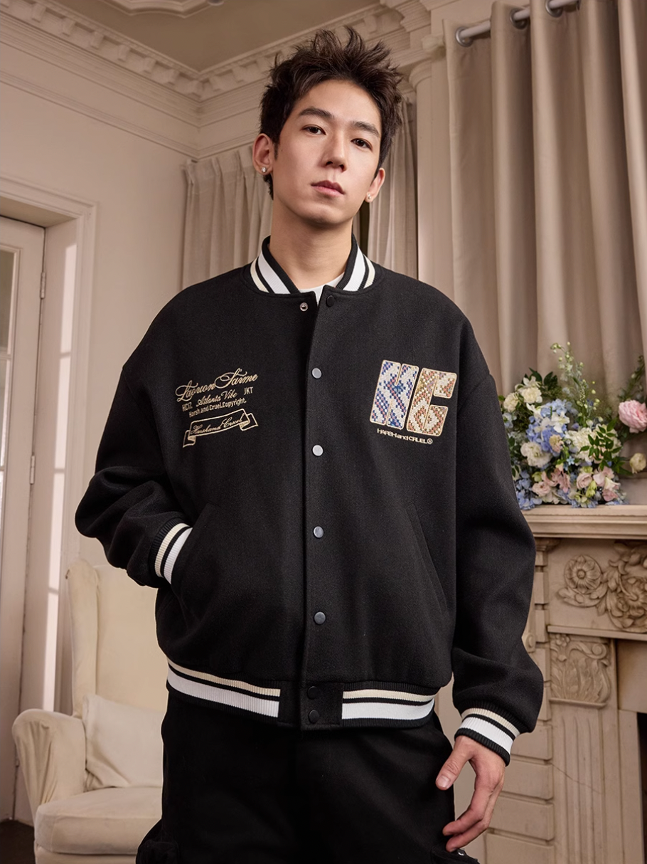Harsh and Cruel Ethnic Pattern Patch Embroidered Varsity Jacket | Face 3 Face