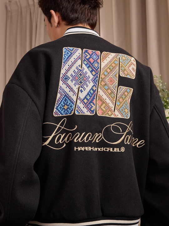 Harsh and Cruel Ethnic Pattern Patch Embroidered Varsity Jacket | Face 3 Face