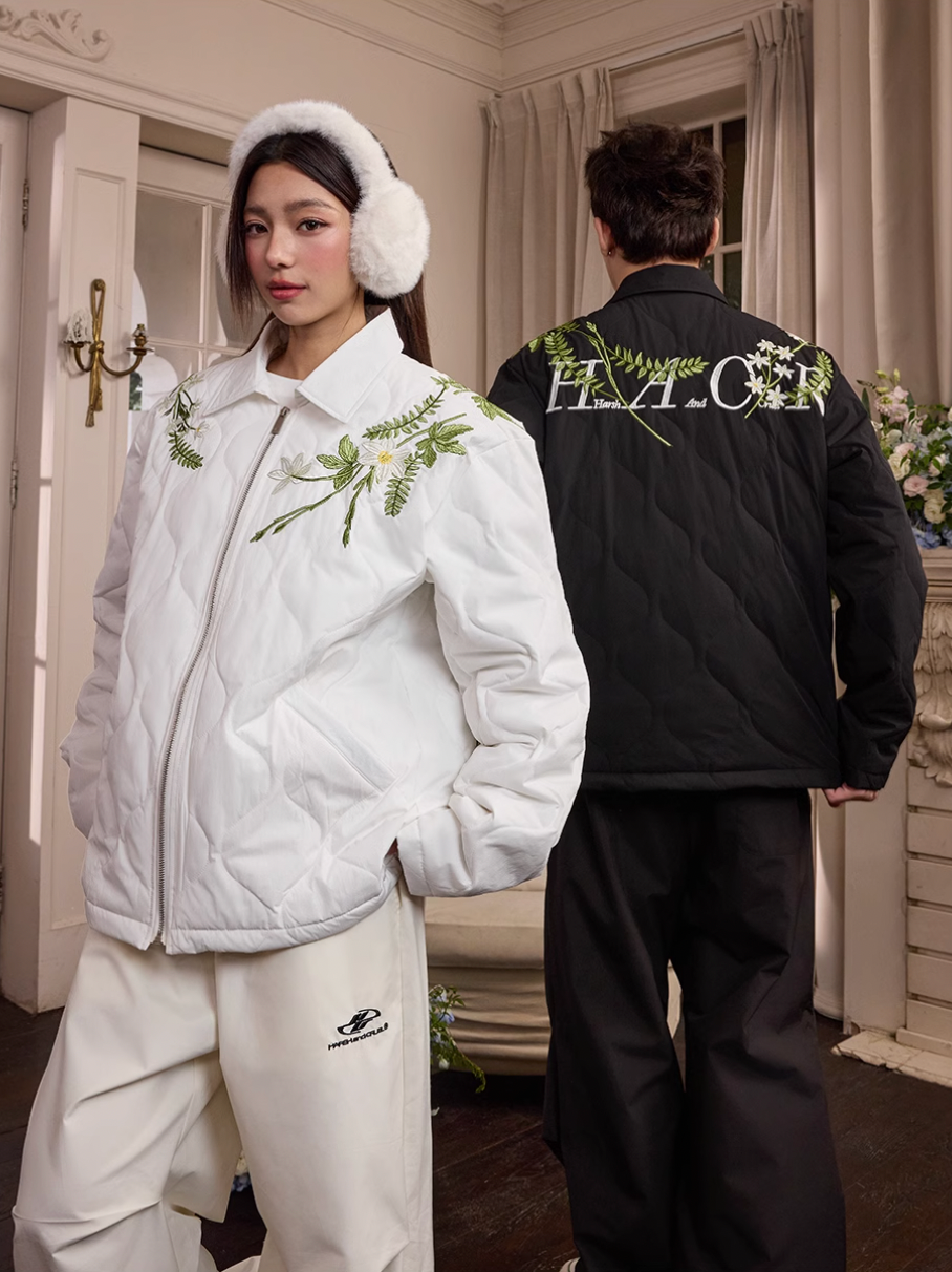 Harsh and Cruel Floral Wreath Embroidery Puffer Quilted Jacket | Face 3 Face