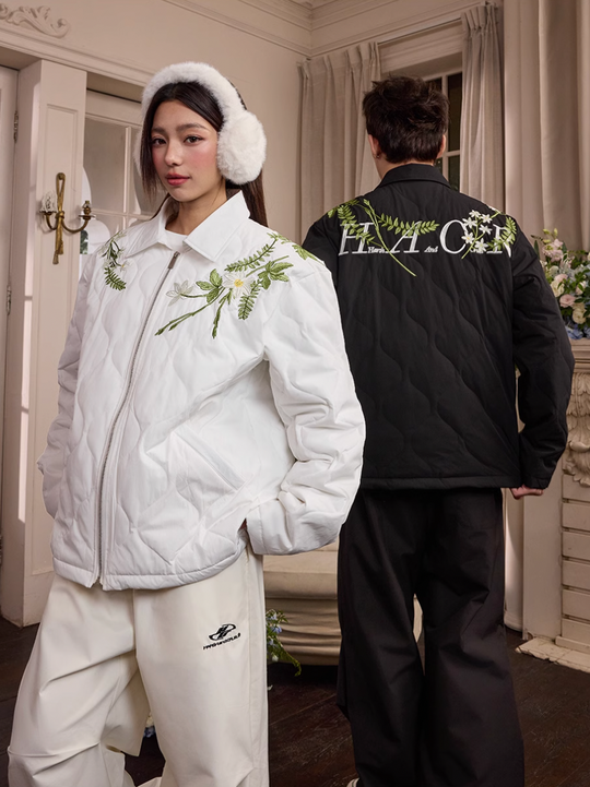 Harsh and Cruel Floral Wreath Embroidery Puffer Quilted Jacket | Face 3 Face