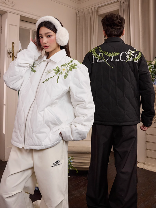 Harsh and Cruel Floral Wreath Embroidery Puffer Quilted Jacket | Face 3 Face
