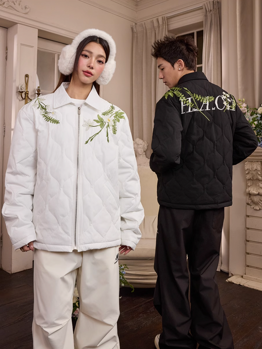Harsh and Cruel Floral Wreath Embroidery Puffer Quilted Jacket | Face 3 Face