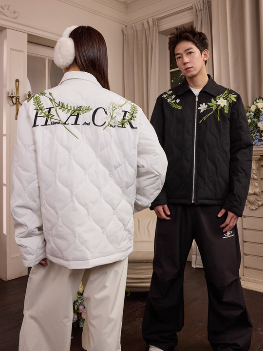 Harsh and Cruel Floral Wreath Embroidery Puffer Quilted Jacket | Face 3 Face
