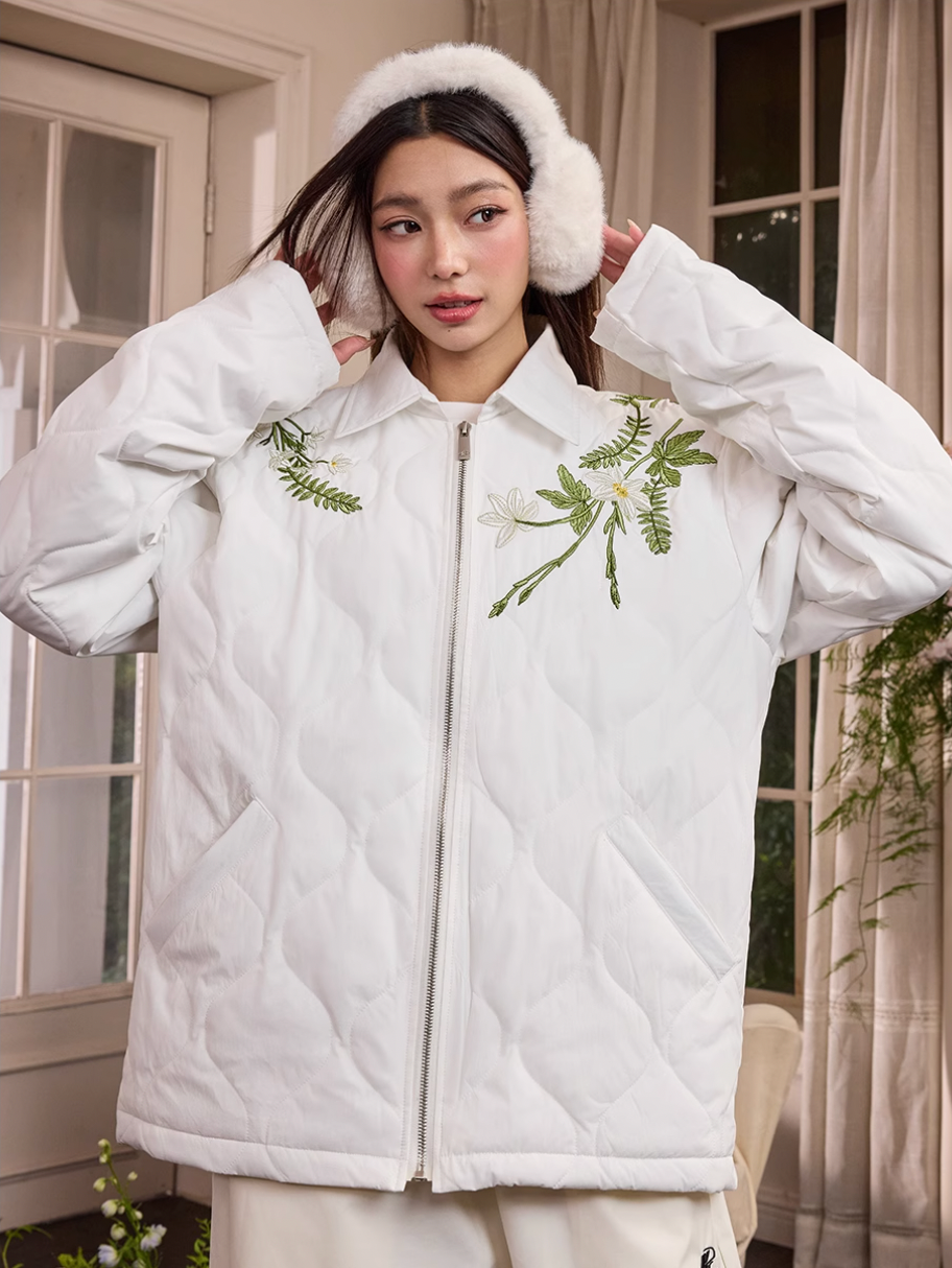Harsh and Cruel Floral Wreath Embroidery Puffer Quilted Jacket | Face 3 Face