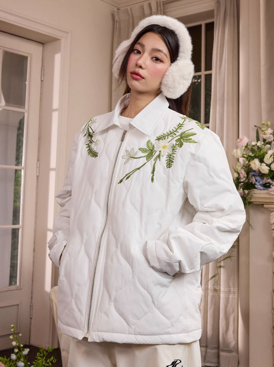 Harsh and Cruel Floral Wreath Embroidery Puffer Quilted Jacket | Face 3 Face