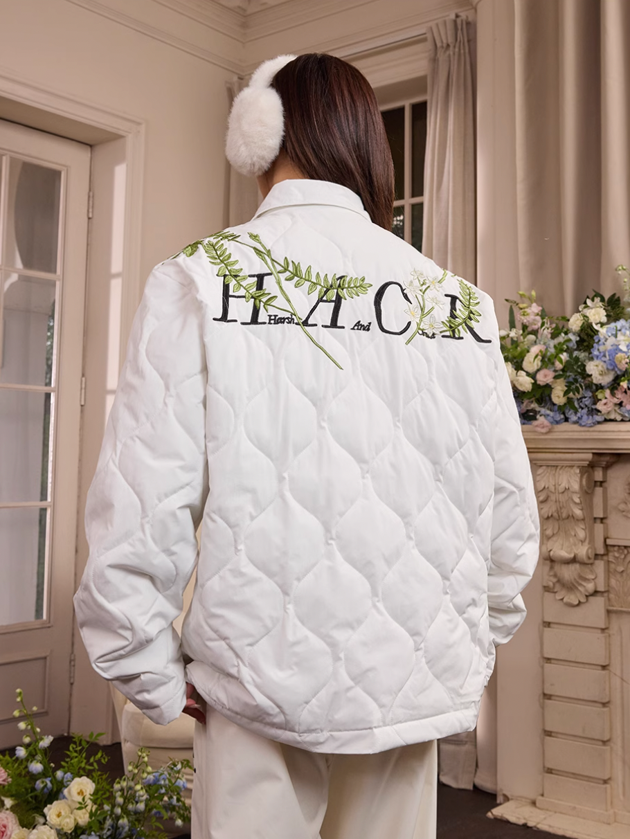 Harsh and Cruel Floral Wreath Embroidery Puffer Quilted Jacket | Face 3 Face
