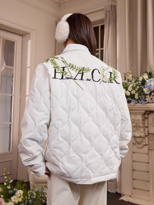 Harsh and Cruel Floral Wreath Embroidery Puffer Quilted Jacket | Face 3 Face