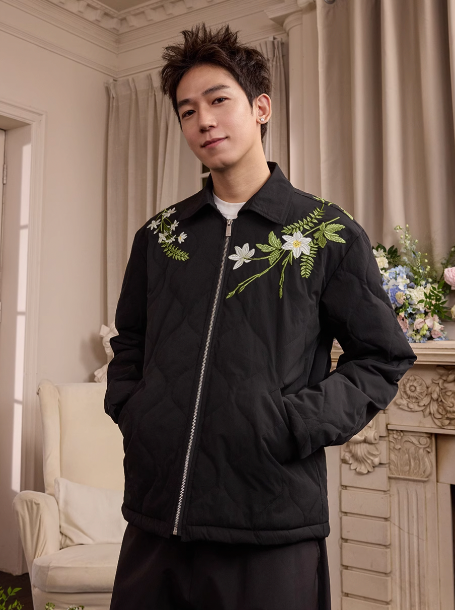 Harsh and Cruel Floral Wreath Embroidery Puffer Quilted Jacket | Face 3 Face