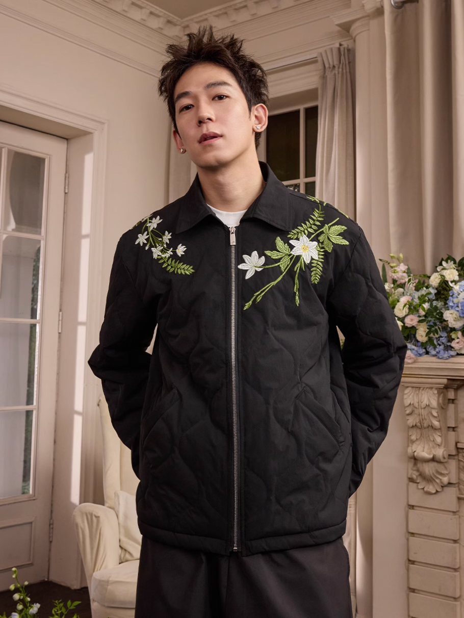 Harsh and Cruel Floral Wreath Embroidery Puffer Quilted Jacket | Face 3 Face
