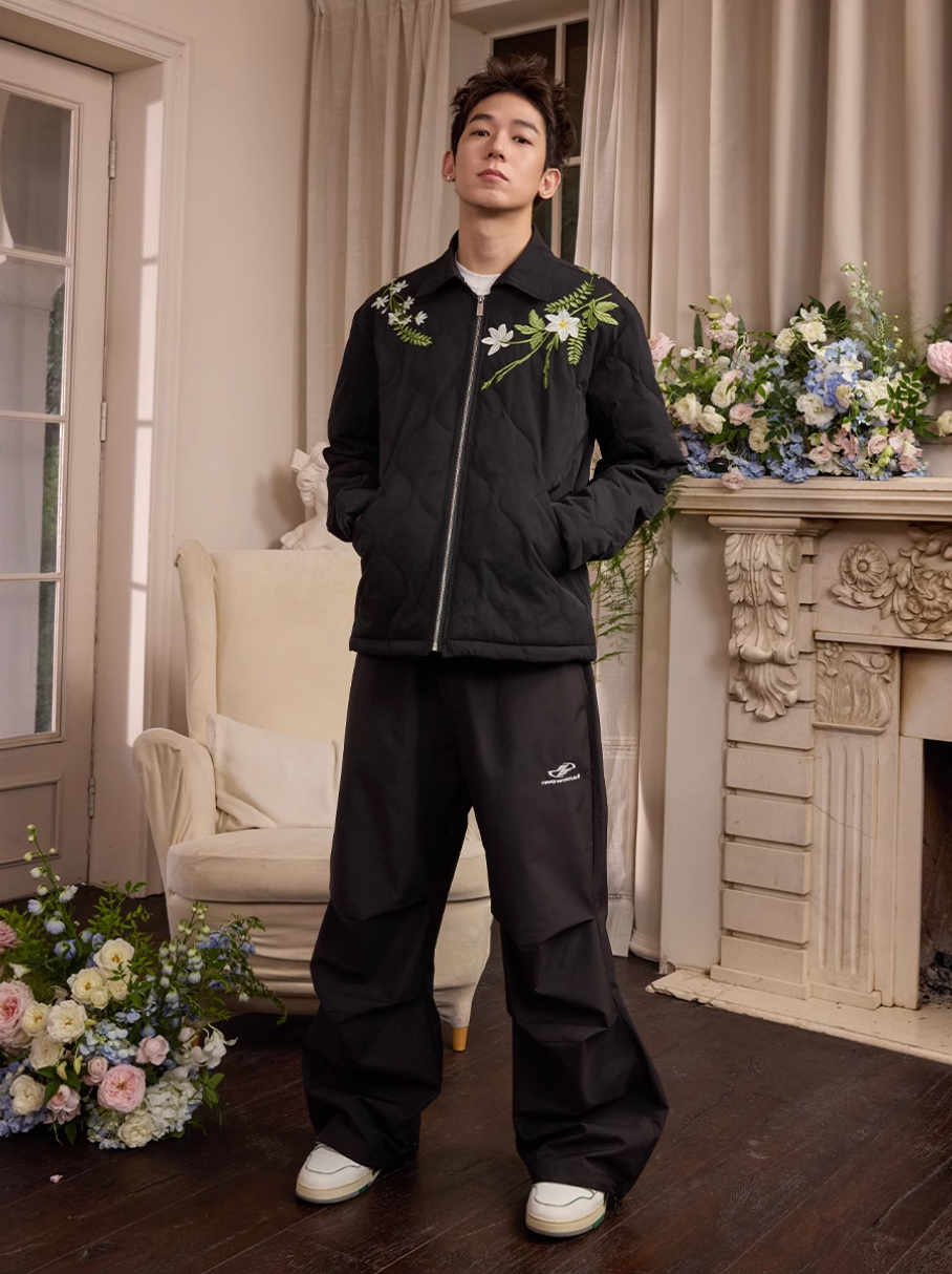 Harsh and Cruel Floral Wreath Embroidery Puffer Quilted Jacket | Face 3 Face