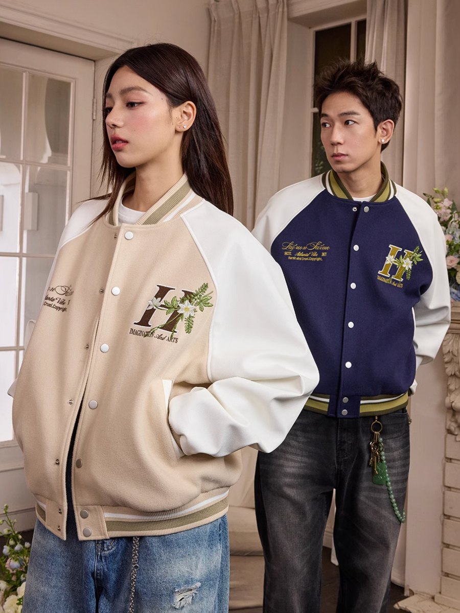 Harsh and Cruel Floral Full Embroidery Varsity Jacket | Face 3 Face