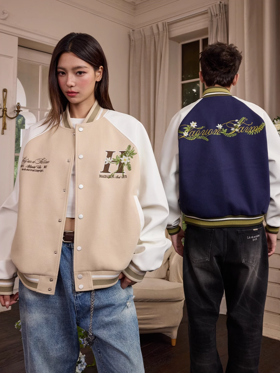 Harsh and Cruel Floral Full Embroidery Varsity Jacket | Face 3 Face