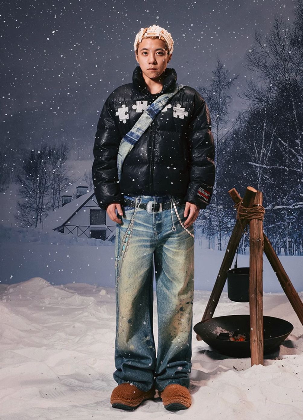 YADcrew 3D Embroidered Puzzle Spiderweb Down Jacket | Face 3 Face