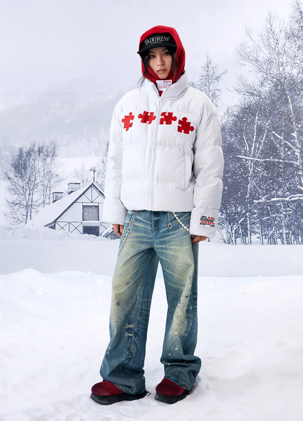 YADcrew 3D Embroidered Puzzle Spiderweb Down Jacket | Face 3 Face