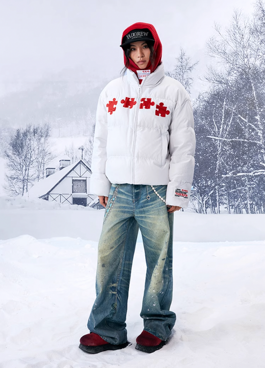 YADcrew 3D Embroidered Puzzle Spiderweb Down Jacket | Face 3 Face