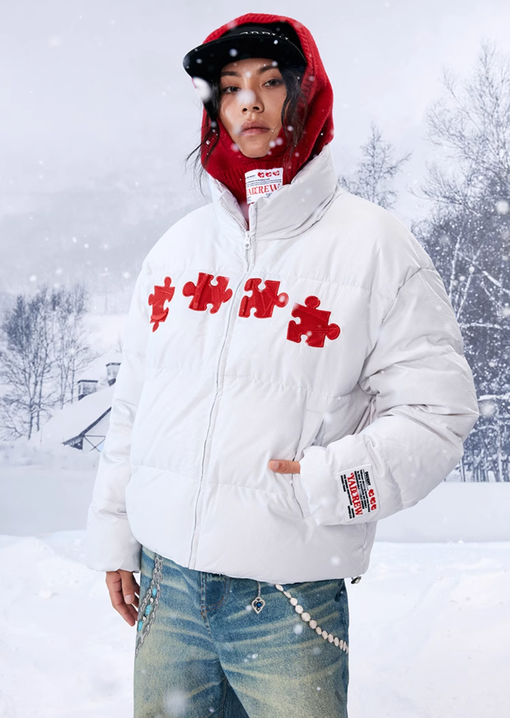 YADcrew 3D Embroidered Puzzle Spiderweb Down Jacket | Face 3 Face