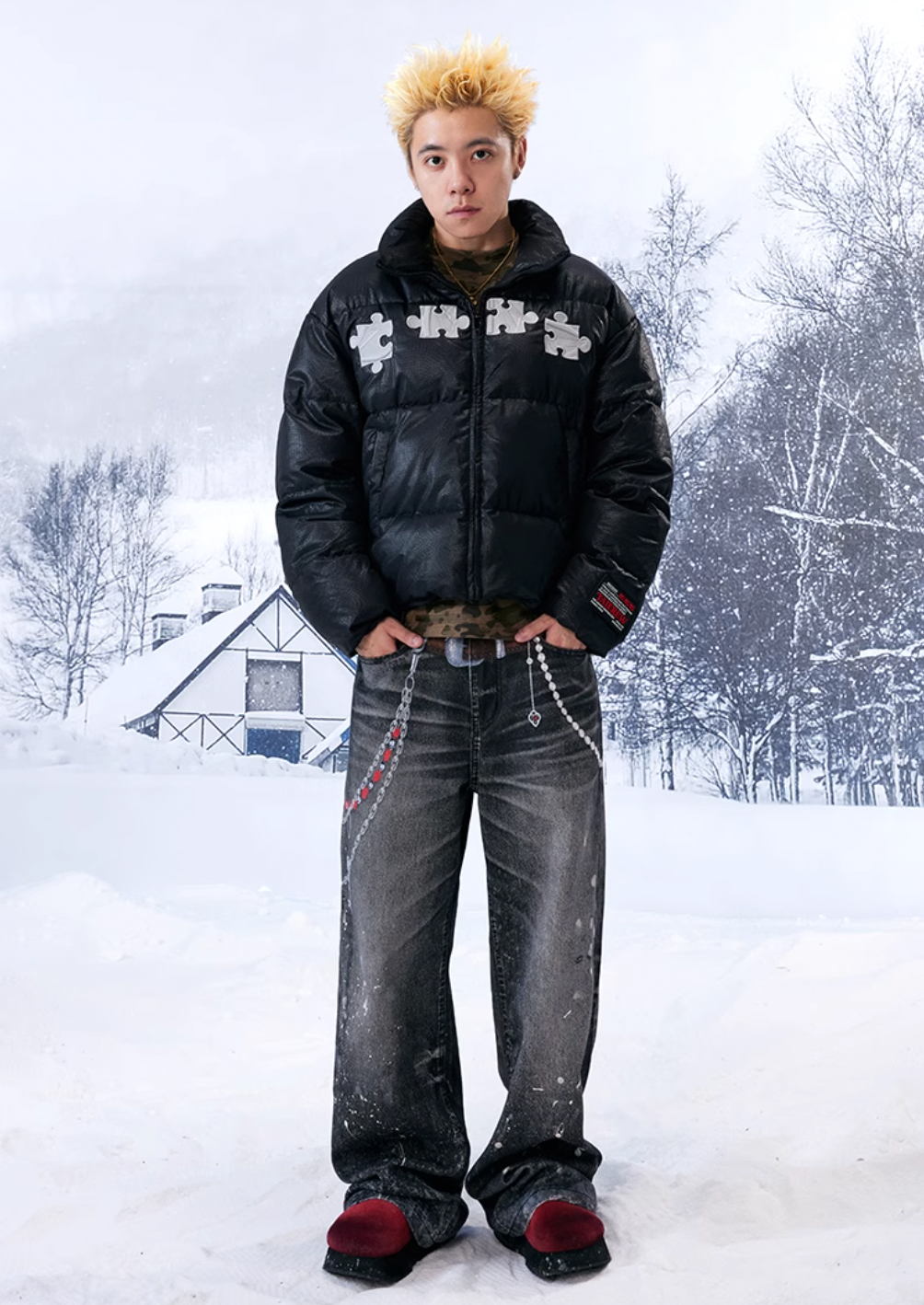 YADcrew 3D Embroidered Puzzle Spiderweb Down Jacket | Face 3 Face