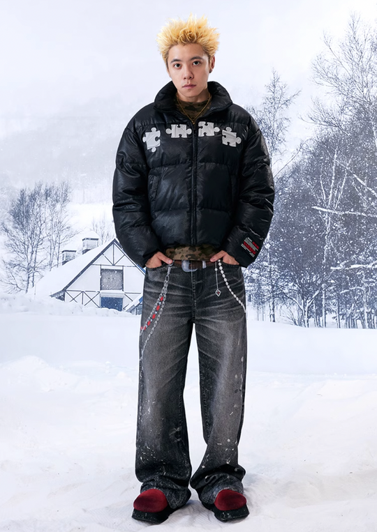 YADcrew 3D Embroidered Puzzle Spiderweb Down Jacket | Face 3 Face