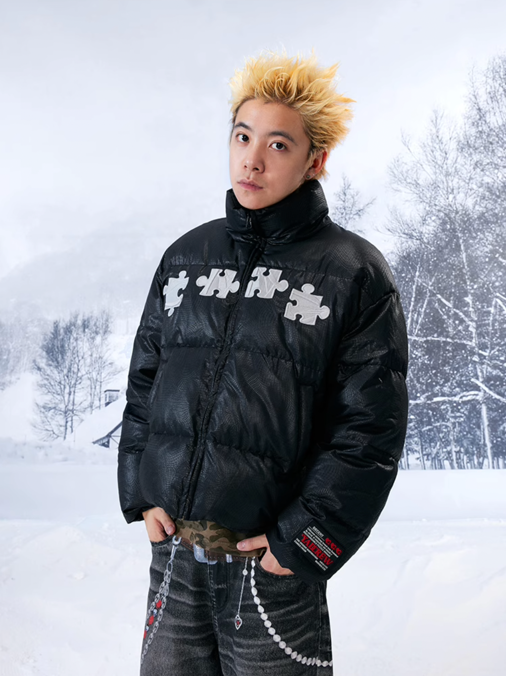 YADcrew 3D Embroidered Puzzle Spiderweb Down Jacket | Face 3 Face