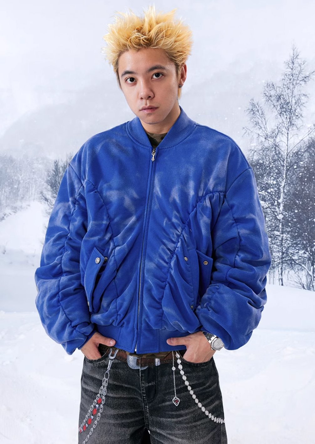 YADcrew Heavy Washed Distressed Sprayed Bomber Jacket | Face 3 Face