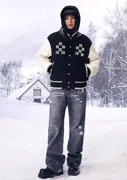YADcrew Pearl Checkerboard Varsity Jacket | Face 3 Face