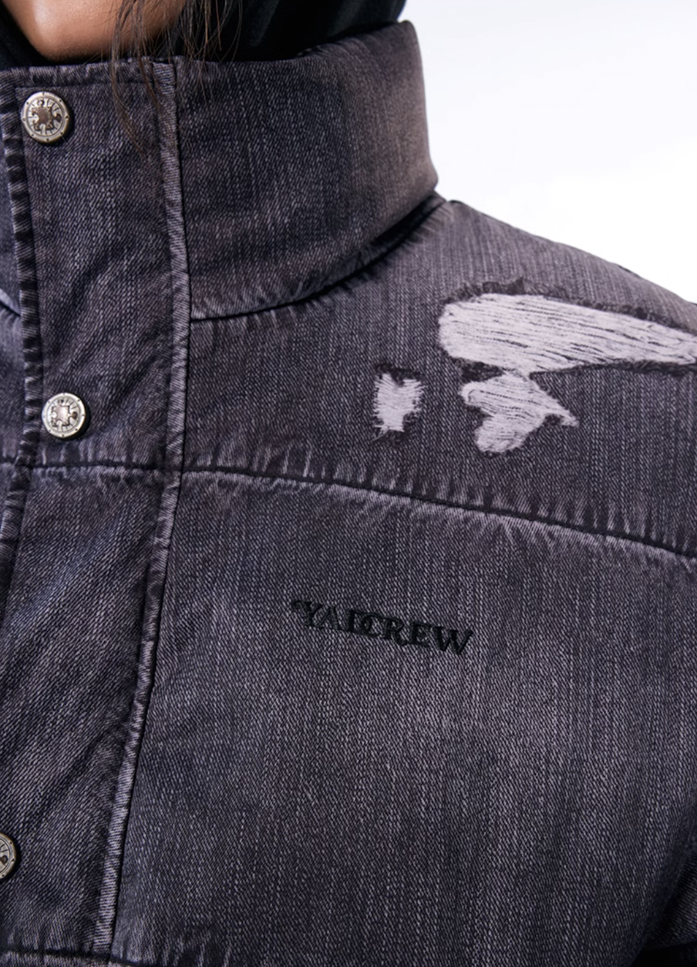 YADcrew Evening Lace Patch 3D Printed Denim Down Jacket | Face 3 Face