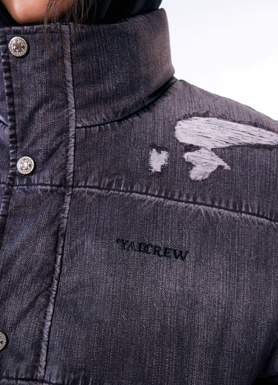 YADcrew Evening Lace Patch 3D Printed Denim Down Jacket | Face 3 Face