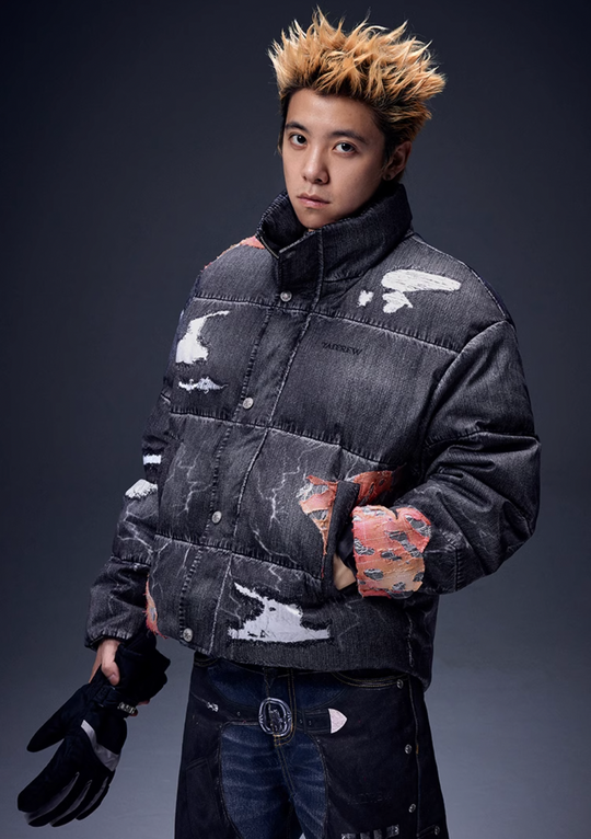 YADcrew Evening Lace Patch 3D Printed Denim Down Jacket | Face 3 Face