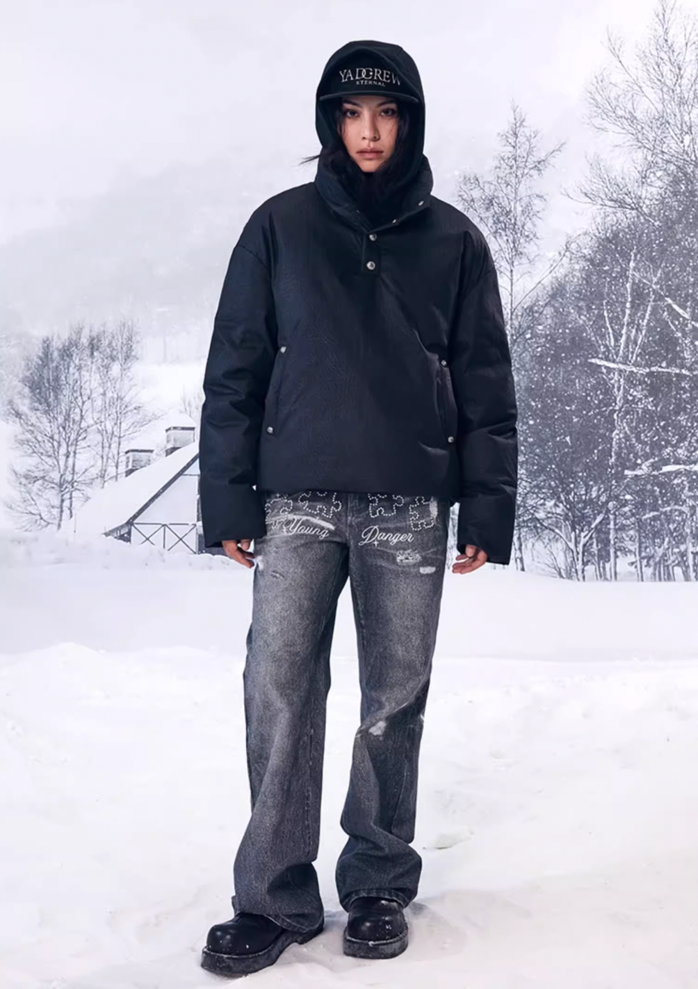 YADcrew Ice Crack Half High Neck Puffer Jacket | Face 3 Face