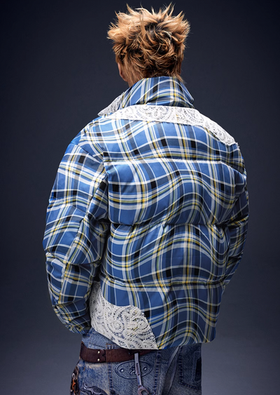 YADcrew Twisted Plaid Lace Puffer Jacket | Face 3 Face