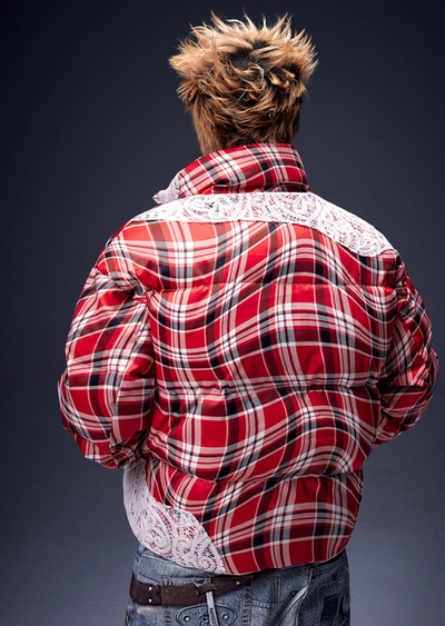 YADcrew Twisted Plaid Lace Puffer Jacket | Face 3 Face