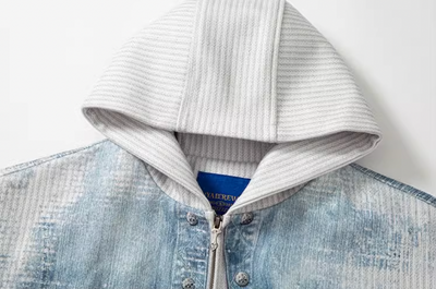 YADcrew Stripped Denim Wool Textured Print Hooded Jacket | Face 3 Face